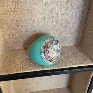 HUGE Turquoise Lacquer Statement Ring with Large Crystal